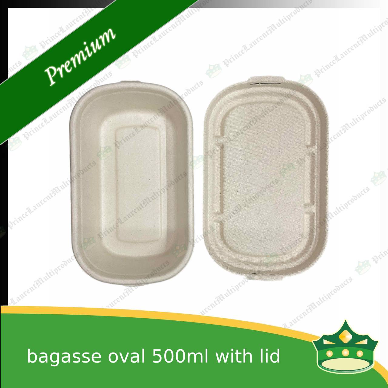 [50 pcs] bagasse oval 500ml container with lid for compostable biodegradable take away boxes