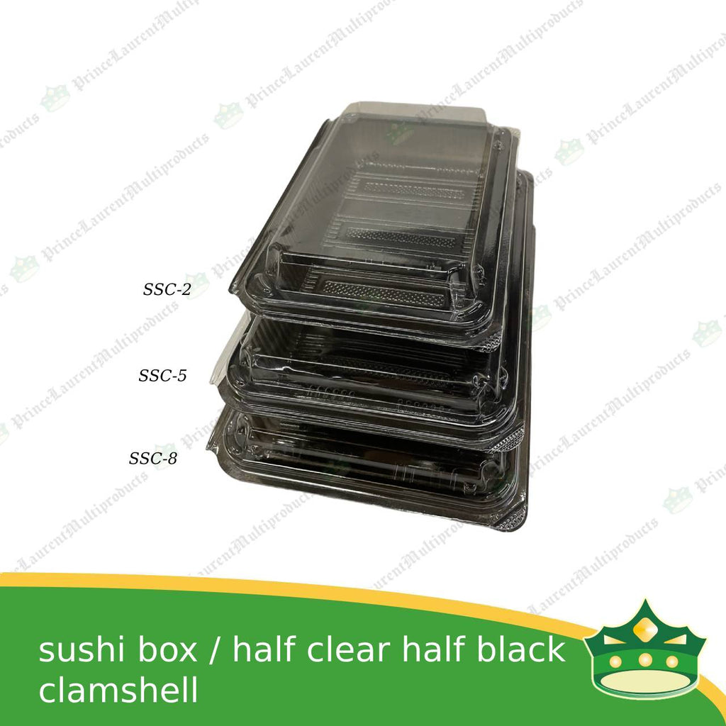 [50 pcs] sushi box clamshell half clear half black ssc-5