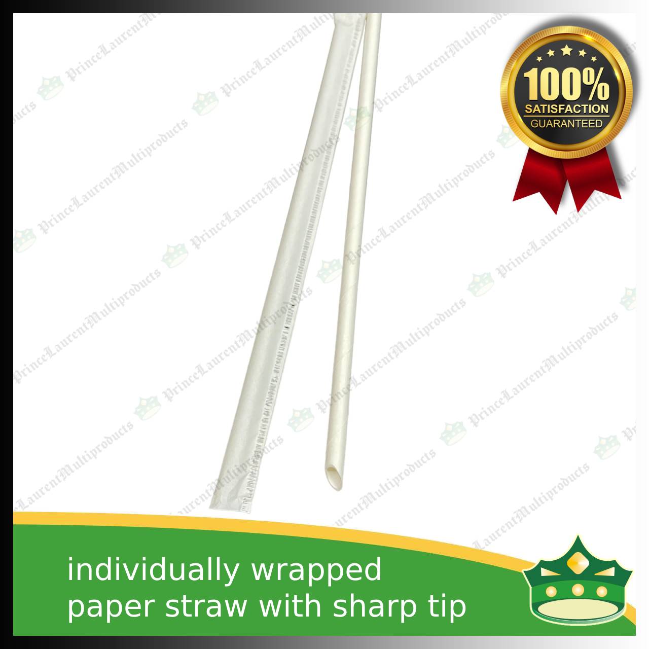 [100 pcs] Drinking paper straw white with SHARP TIP INDIVIDUALLY WRAPPED for milk shakes, juices and other cold beverages