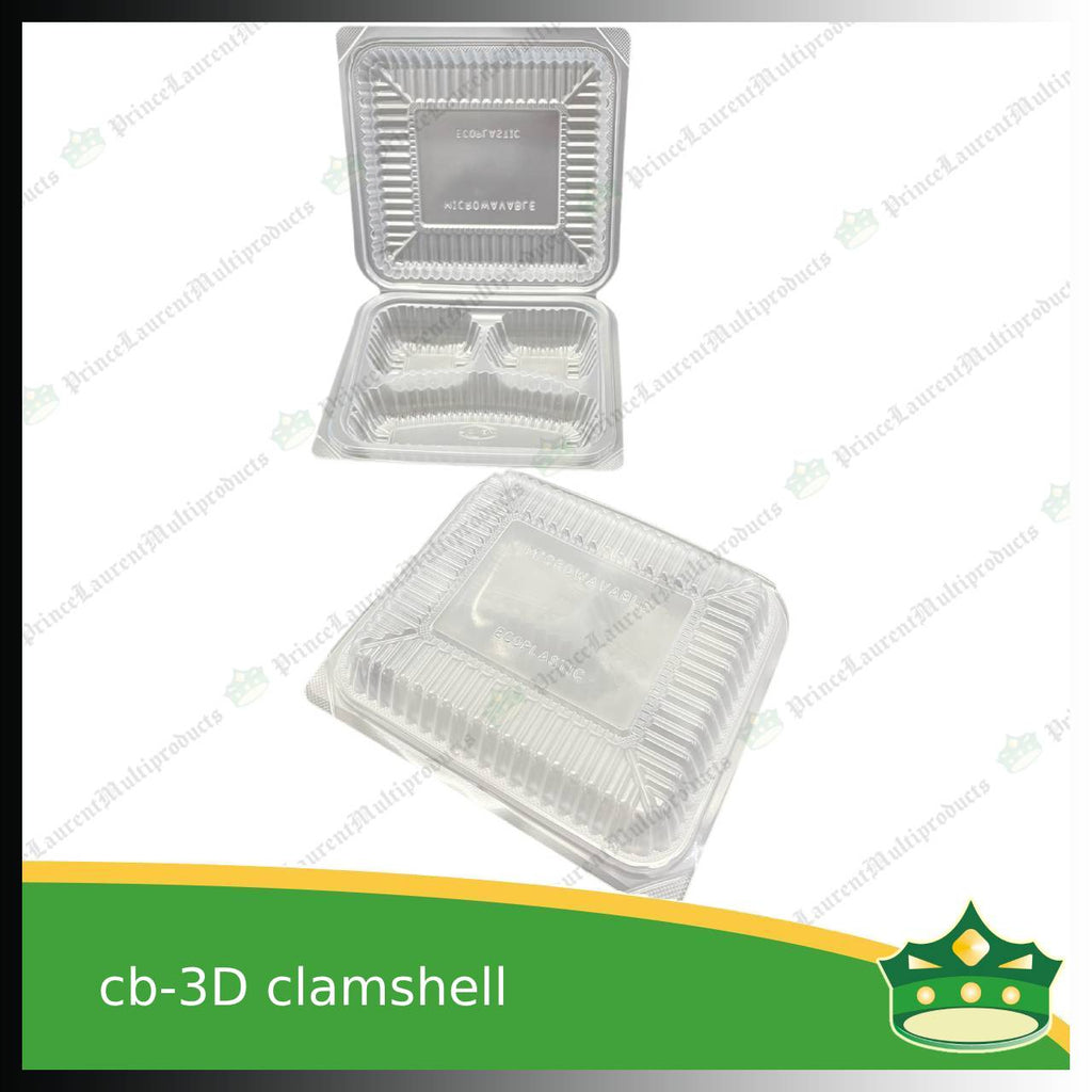 [50 pcs] 3 division plastic pp microwavable clamshell for food catering service, food box with partition
