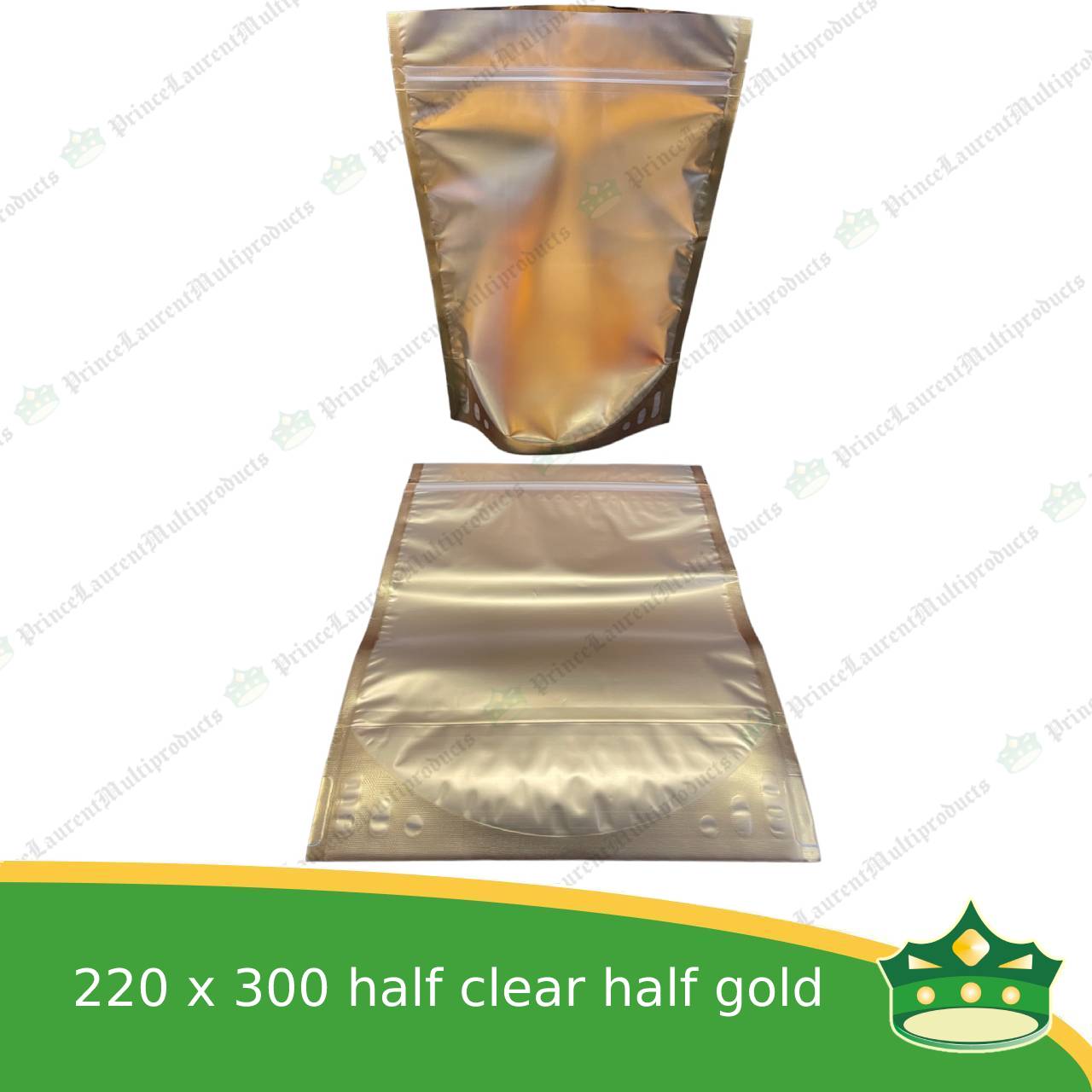 [100 pcs] standup pouch with ziplock half clear half gold 220 x 300 mm for repacking corn, peanuts, anchovies dilis, nuts, sweets, sampaloc, chicharon, snacks, baked goodies