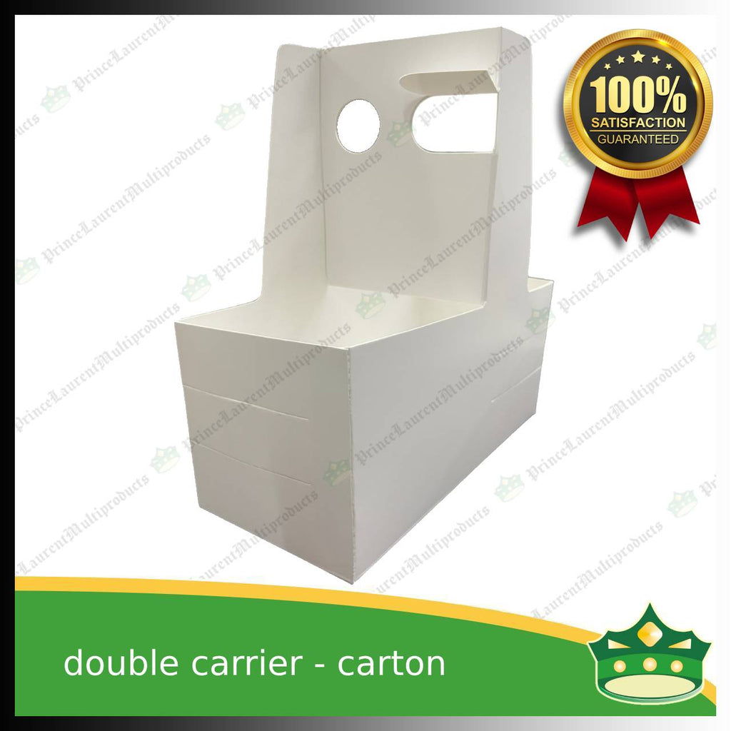 [50 pcs] double cup carrier carton white for take out of beverages, milktea, coffee