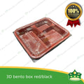 [50 pcs] Japanese bento box 3 division red and black bottom with clear lid for bento meals food packs rice fruits desserts viands combination meals
