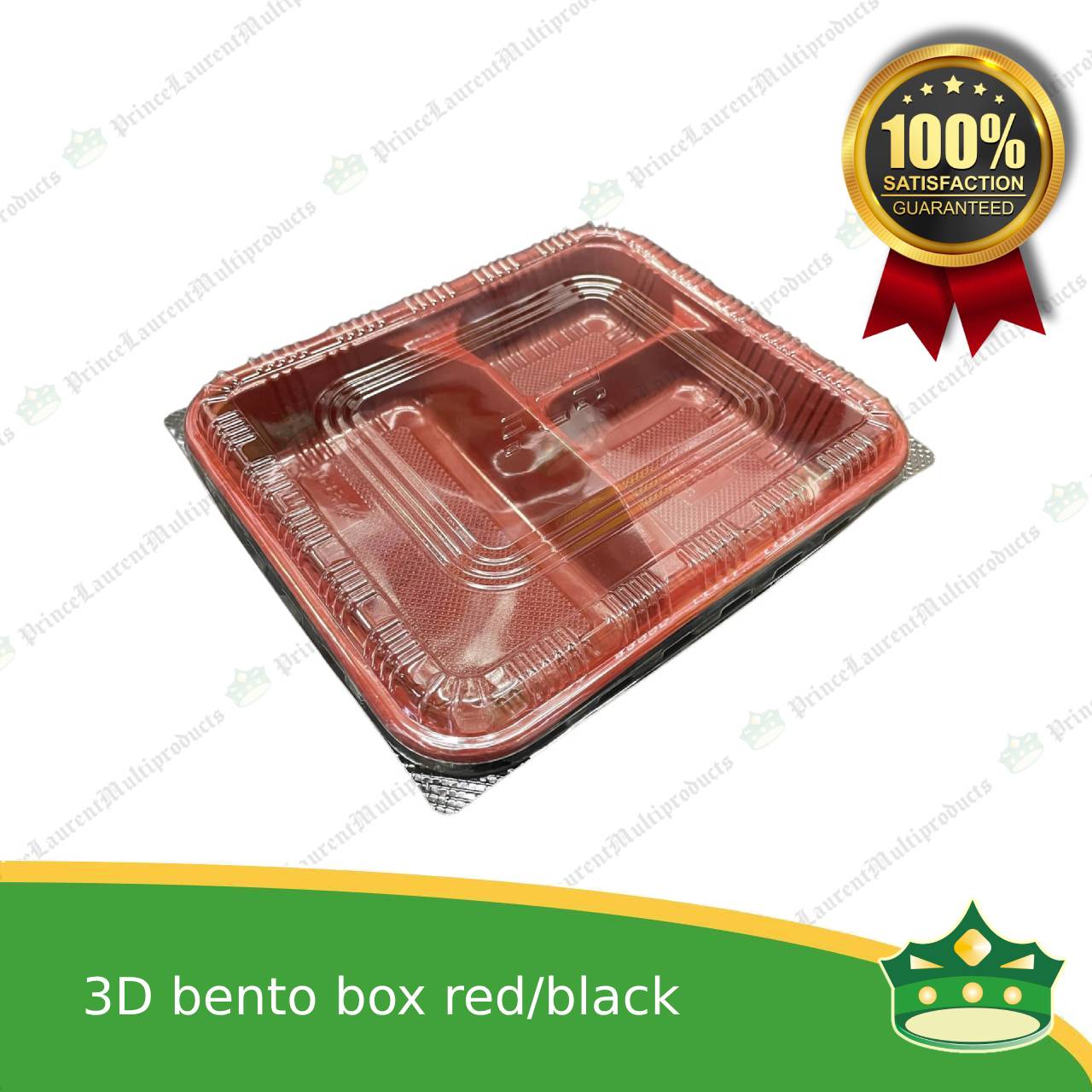 [50 pcs] Japanese bento box 3 division red and black bottom with clear lid for bento meals food packs rice fruits desserts viands combination meals