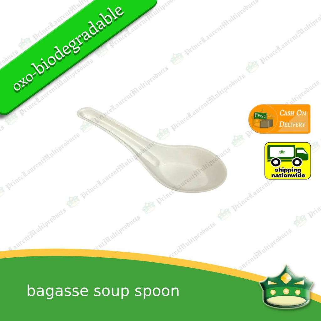 [25 pcs] bagasse soup spoon or biodegradable disposable Chinese spoon for soups, desserts