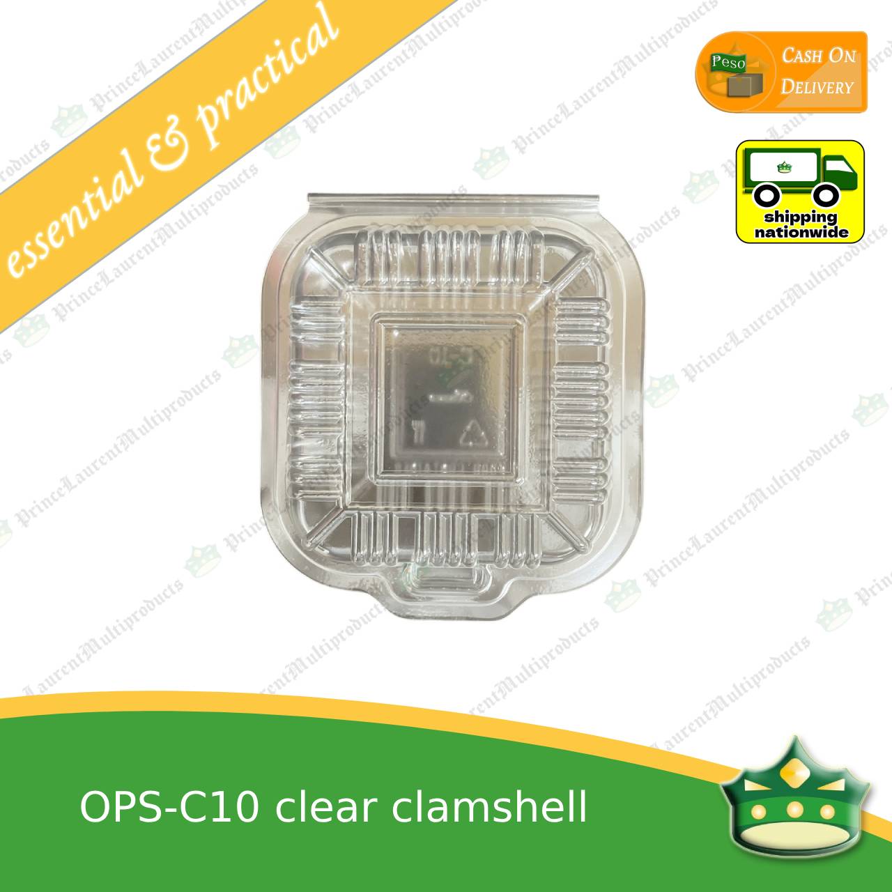 [100 pcs] clear square clamshell OPS-C10 clearview food containers for any food products, sliced cakes, pastries, cookies.