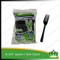 [25 pcs] iBox premium plastic hard spoon or fork black 6.75 inches length disposable cutleries for parties events and celebration