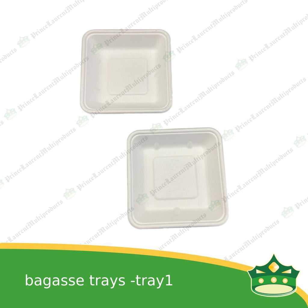 [25 pcs] bagasse paper tray square 5x5 inches fruit tray as grocery packaging, fruit repacking, vegetable repacking, meat repackaging, frozen products repacking, produce packing