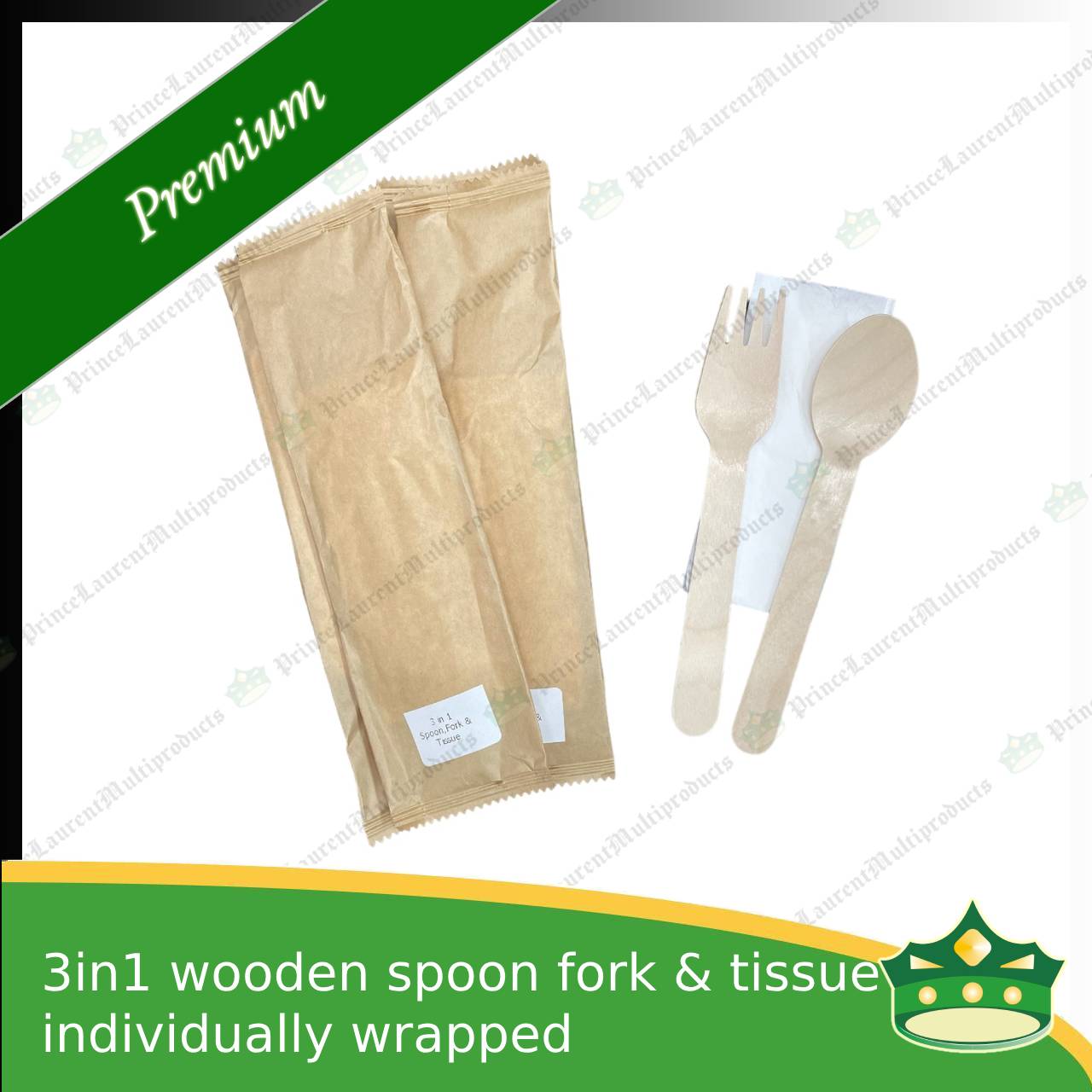 [50 sets] 3in1 wooden spoon fork & table napkin paper wrapped set for easy on the go disposable cutleries