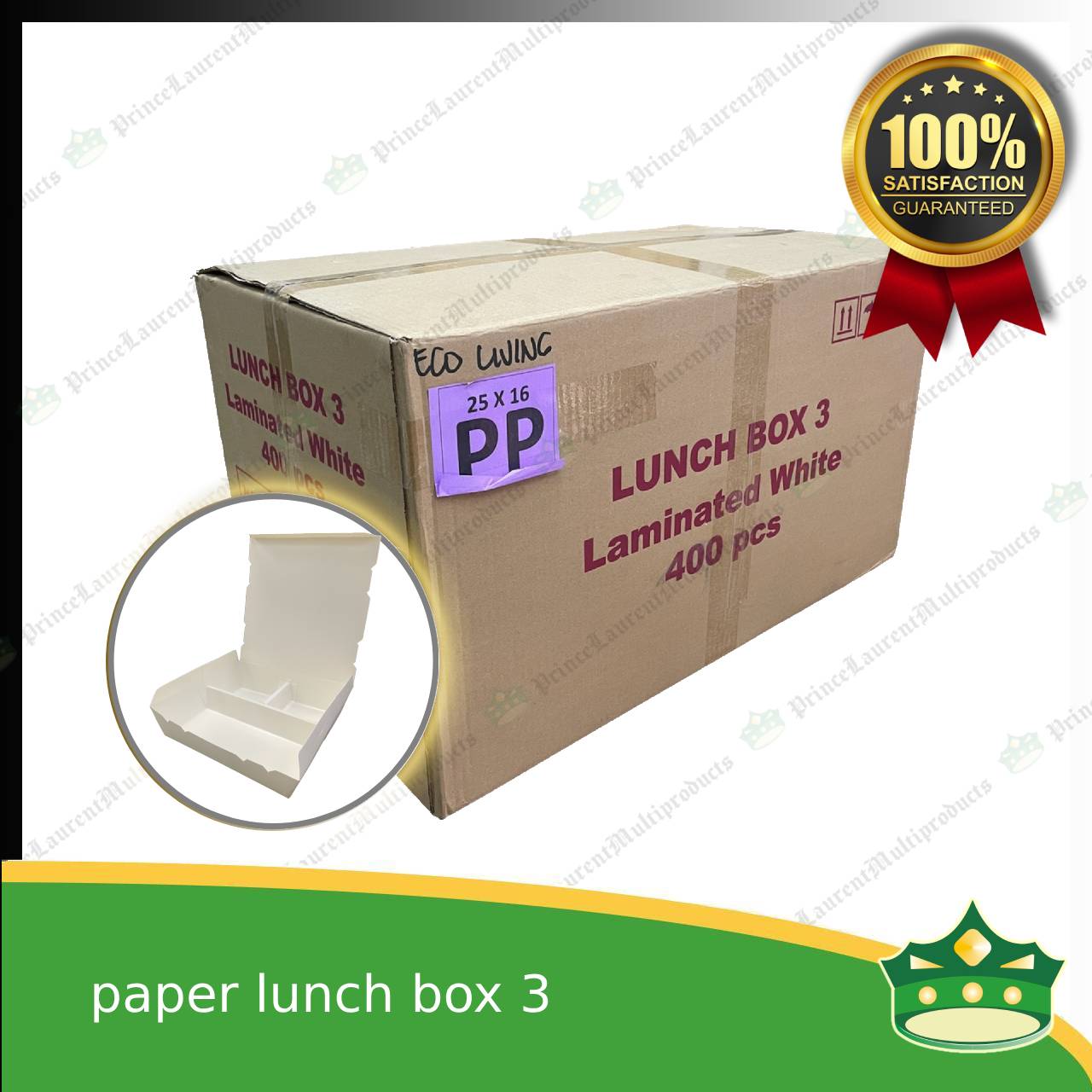 [400 pcs] paper lunch box 3 white laminated or paper bento 3 division, 3 partitions for large meals, viands, ulam, rice toppings, pansit, noodles, take-outs, food deliveries, leak-proof, saucy take-outs