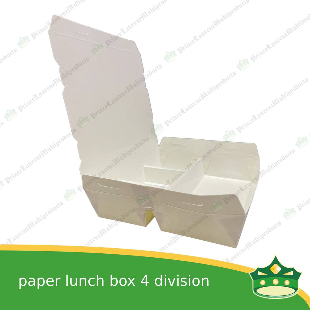 [25 pcs] BIG paper lunch box 4 division white laminated leak proof for big partition meals or bento boxes, take-out, packed meal, catered meal, combo rice viand fruit dessert with partition
