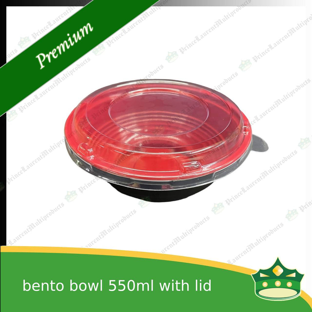 [50 pcs] ramen bowl bento bowl 550ml red and black bottom with clear lid for noodles ramen