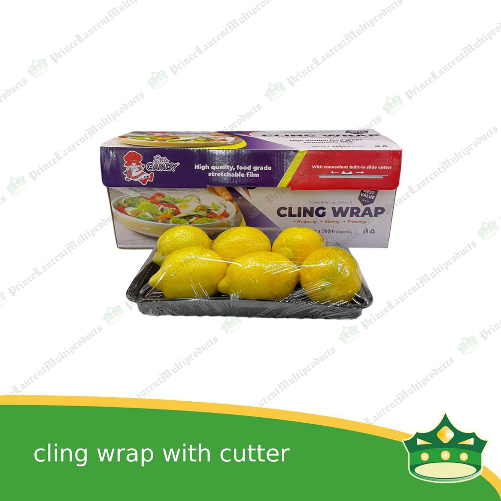 cling wrap polyvinyl food plastic wrap 30cm x 300m with cutter / slider for convenient food wrapping