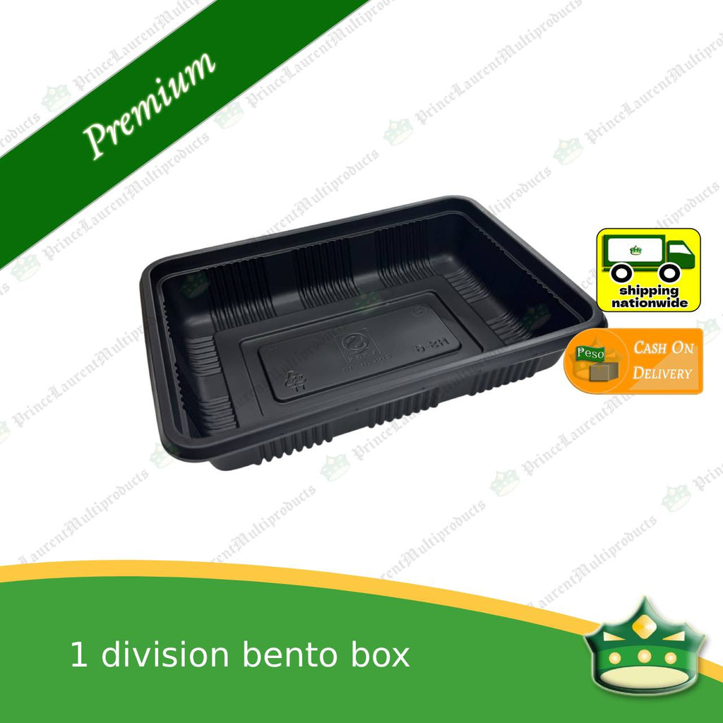 [50 pcs] 1 division bento box black body with clear lid for bento meals food packs rice fruits desserts viands combination meals
