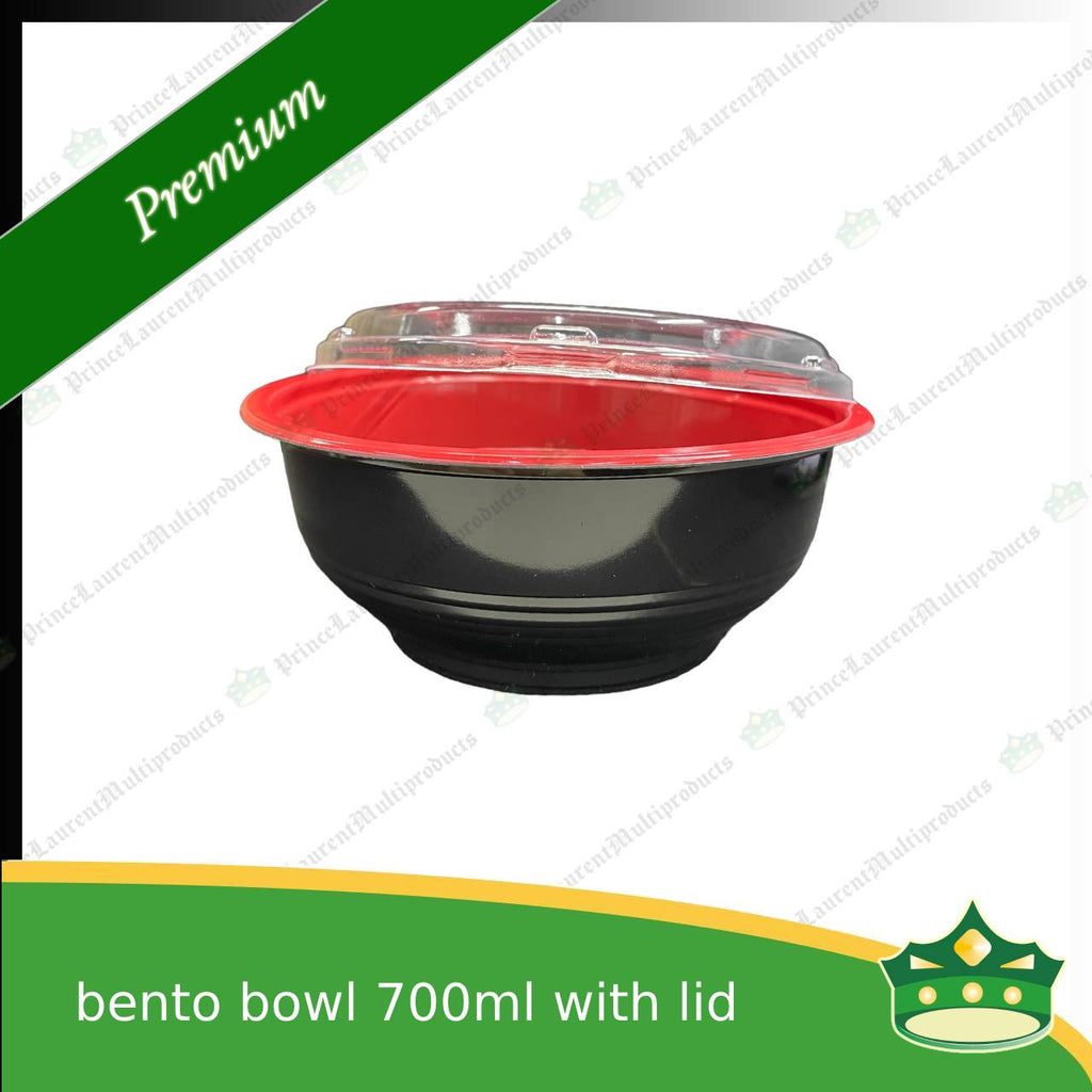 [50 pcs] ramen bowl bento bowl 700ml red and black bottom with clear lid for noodles ramen