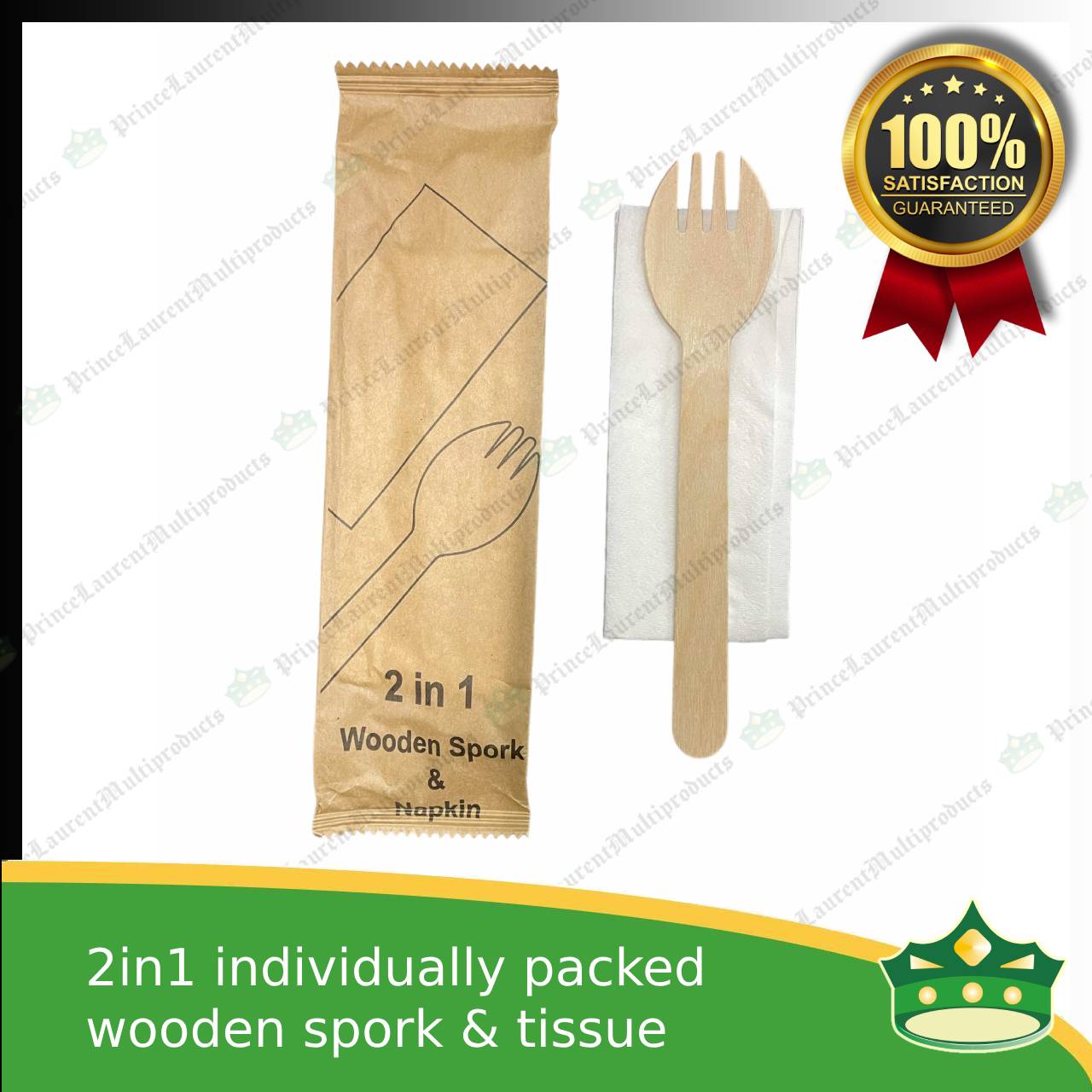 [50 sets] 2in1 wooden spork & table napkin paper wrapped set for easy on the go disposable cutleries