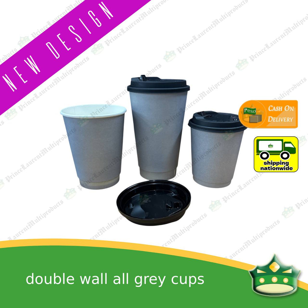 [25 pcs] double walled coffee cup GREY 8oz 12oz 16oz for brew coffee, brew tea, hot chocolate or any hot beverages