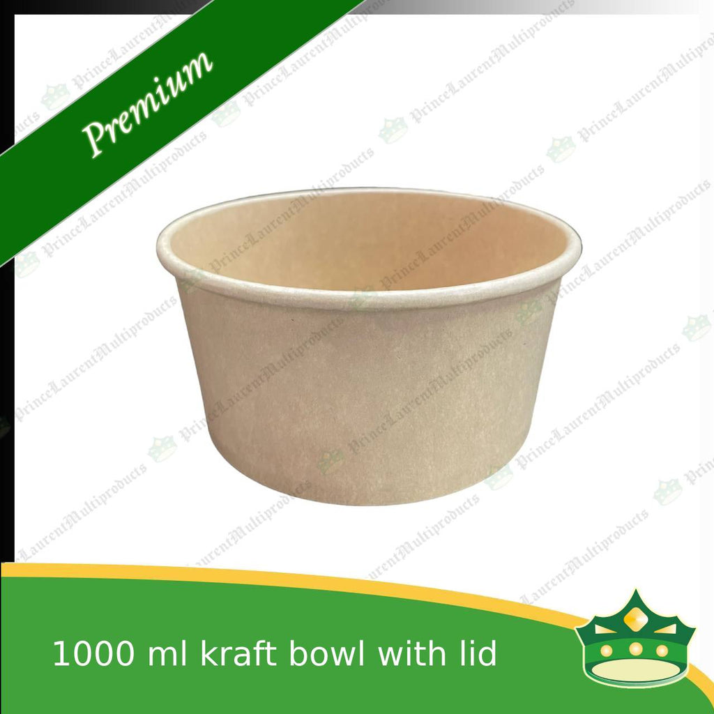 [50 pcs] kraft bowl with lid 1000cc laminated wide mouth for salad, rice meal, other food products