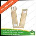 [1 case] 4in1 wooden spoon fork knife & table napkin paper wrapped set for easy on the go disposable cutleries