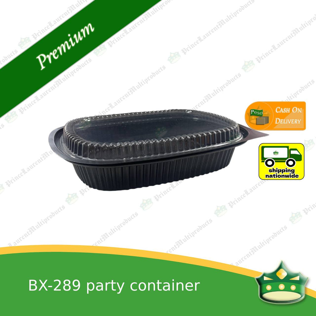 [5 pcs] party container 3500ml black plastic with see thru lid for take out or storage of food products