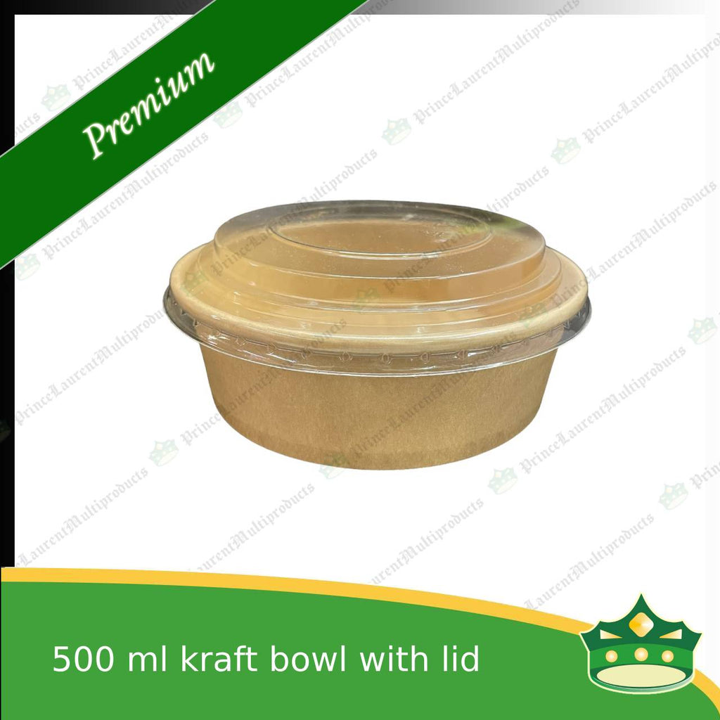 [50 pcs] kraft bowl with lid 500cc laminated wide mouth for salad, rice meal, other food products