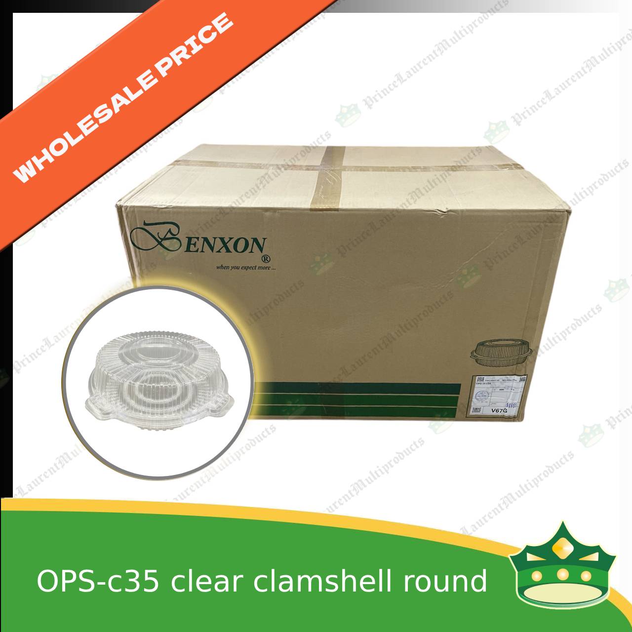 [1 case] clear clamshell OPS-c35 round OPS clearview food containers for any food products, muffins, cakes, chiffon, cupcakes, salad, fruit, baked goods