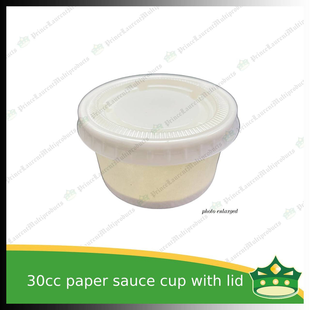 [100 pcs] 30ml paper sauce cup with plastic lid for sauces gravy ketchup condiments specimen cup 30 cc paper cup
