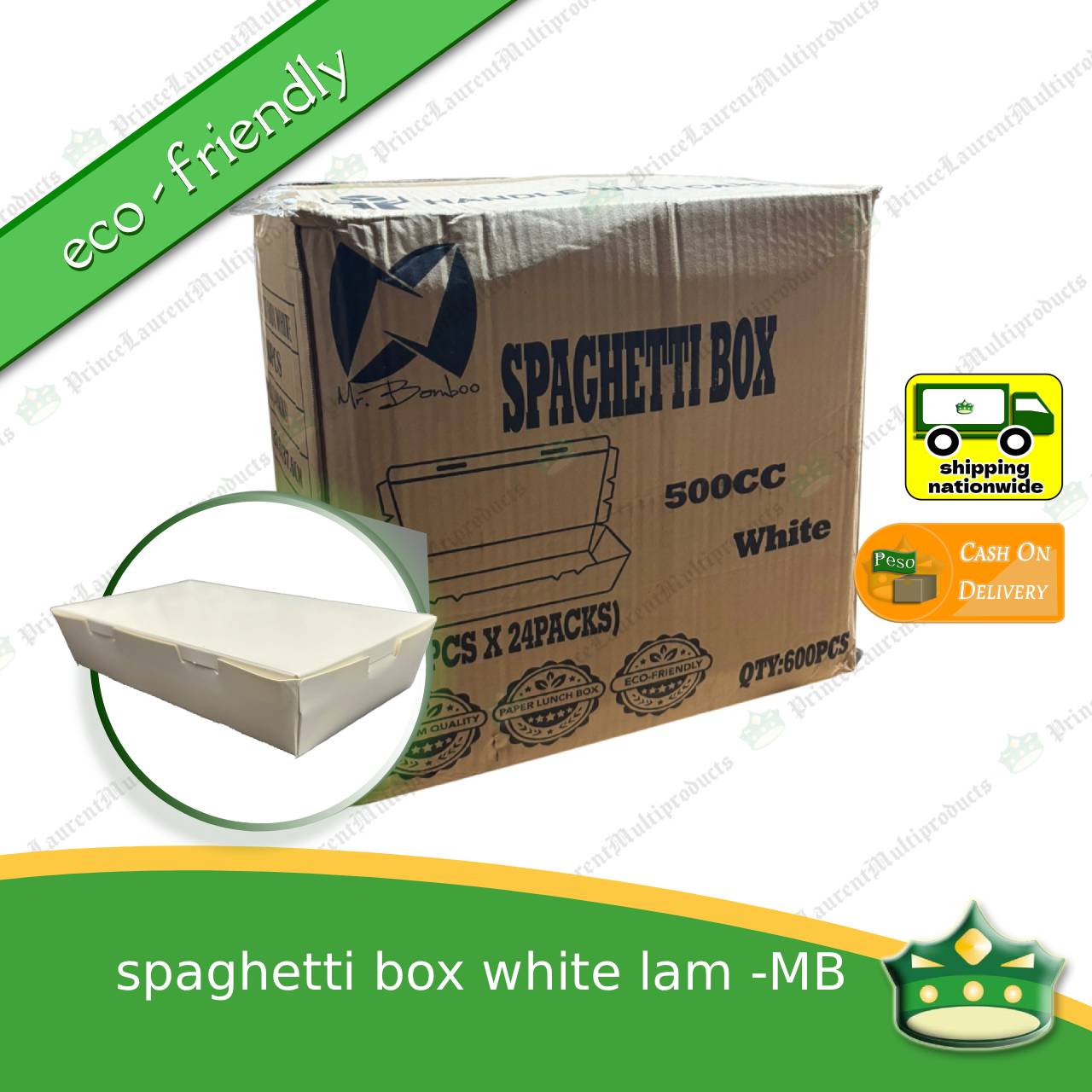 [600 pcs] Paper Spaghetti Box Laminated White for Take-Out 500cc (mrB) Eco-Friendly Disposable Kitchen Supply