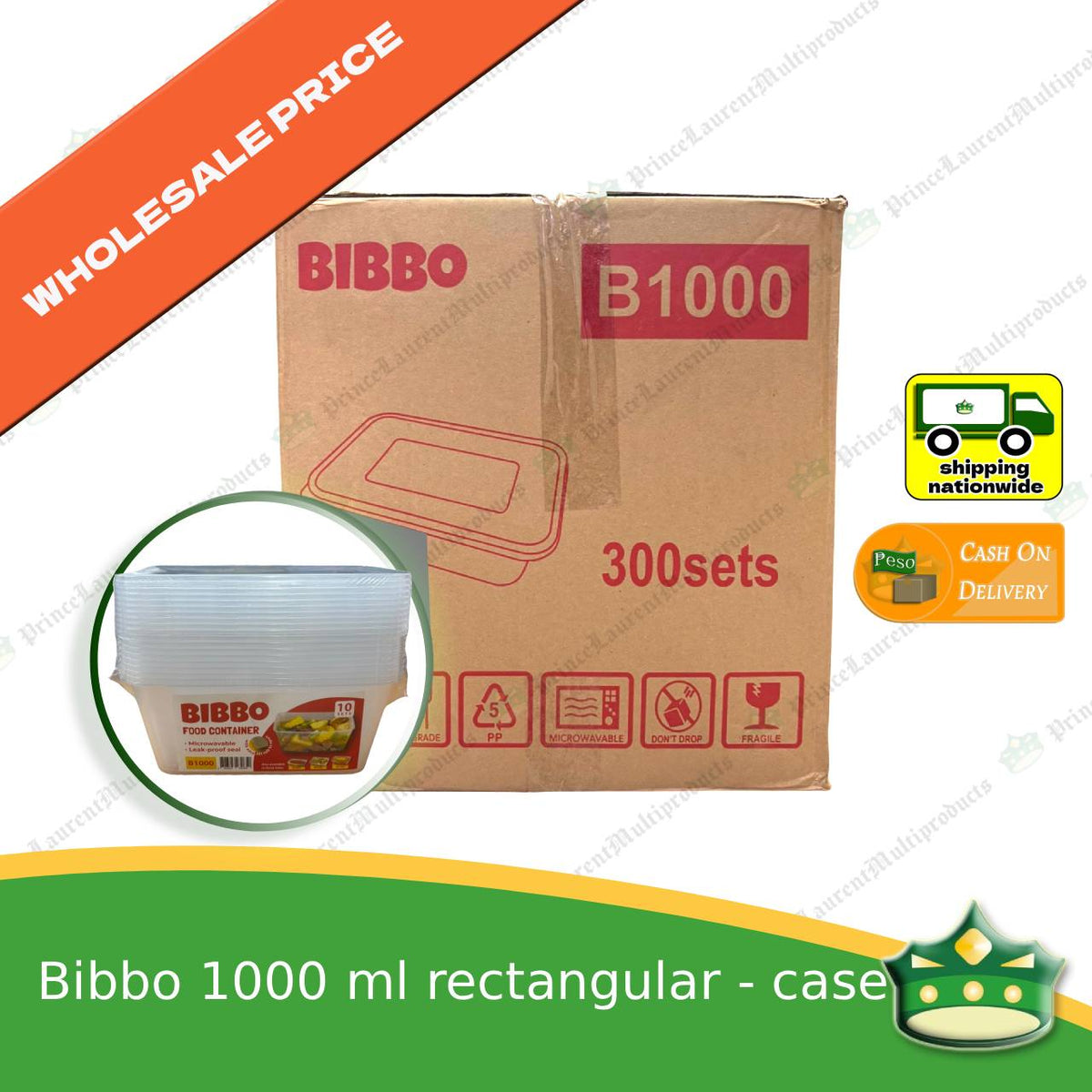 [300 pcs] Bibbo 1000 ml rectangular microwavable container with lids for packed meals rice lunch wholesale