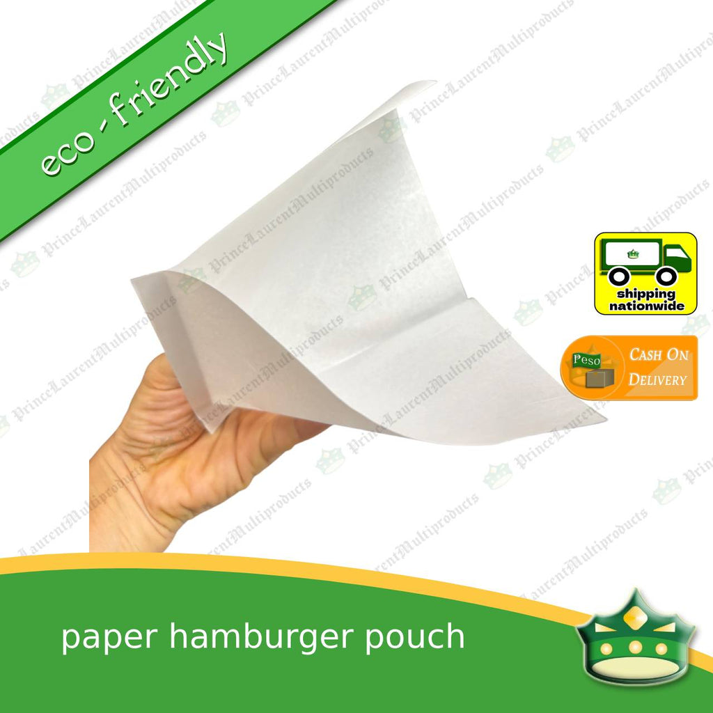 [1000 pcs] paper hamburger pouch L-line shaped sealed for food service or as takeout packaging eco-friendly fit for holding burgers in a scene of food service or takeout