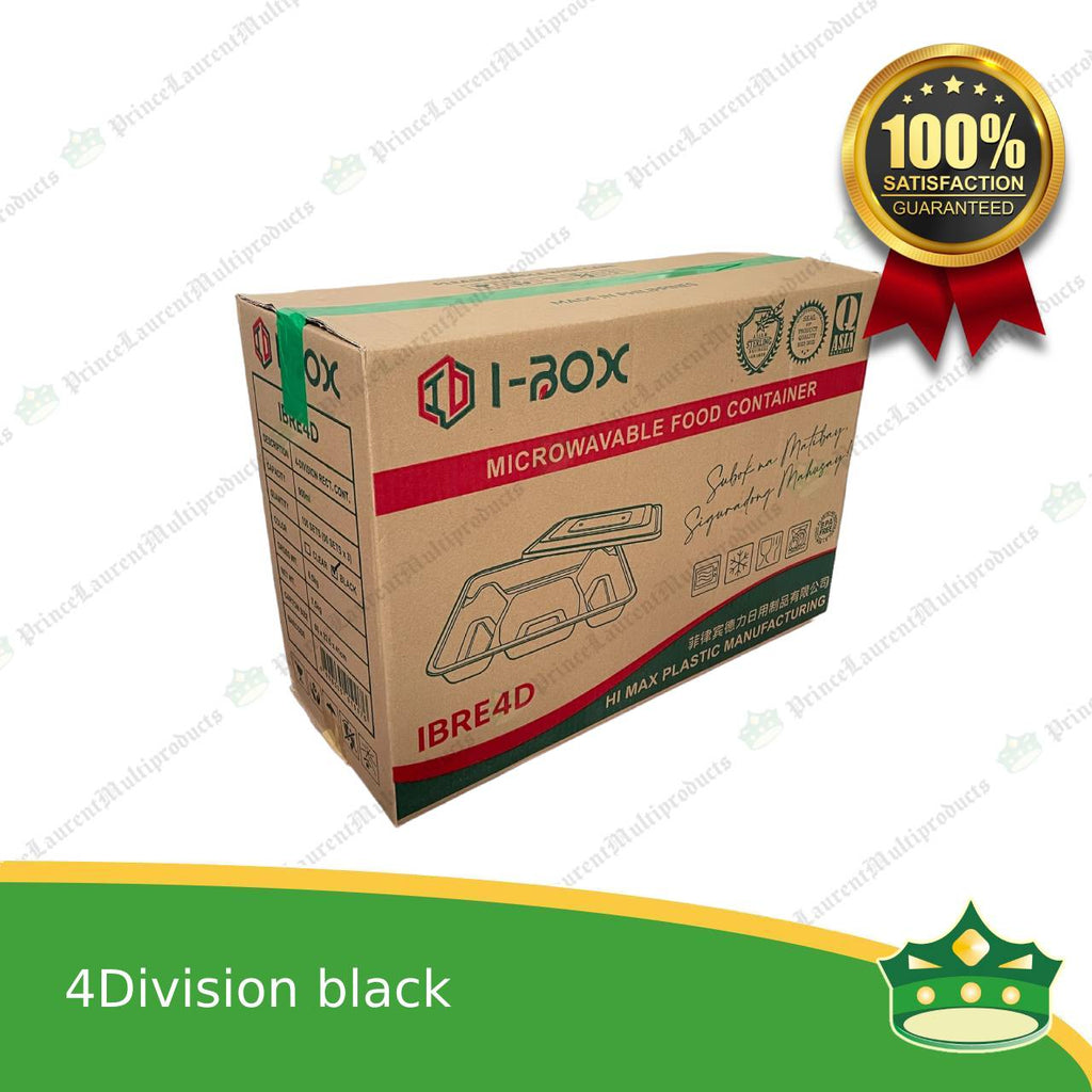 [150 pcs] iBox brand 4 division microwavable bento boxes black body clear cover for food packs & catering events parties meetings & many more