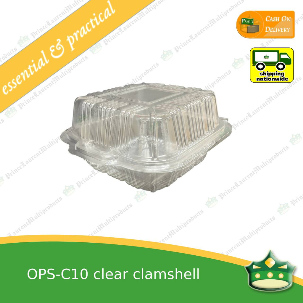 [100 pcs] clear square clamshell OPS-C10 clearview food containers for any food products, sliced cakes, pastries, cookies.