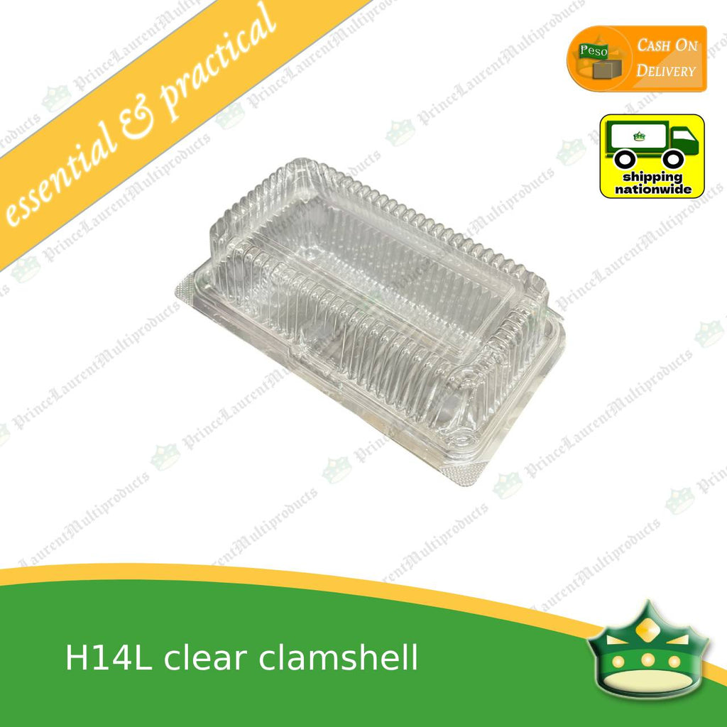 [100 pcs] clear elongated clamshell H14L clearview food containers for any food products, rolled cakes, graham bars