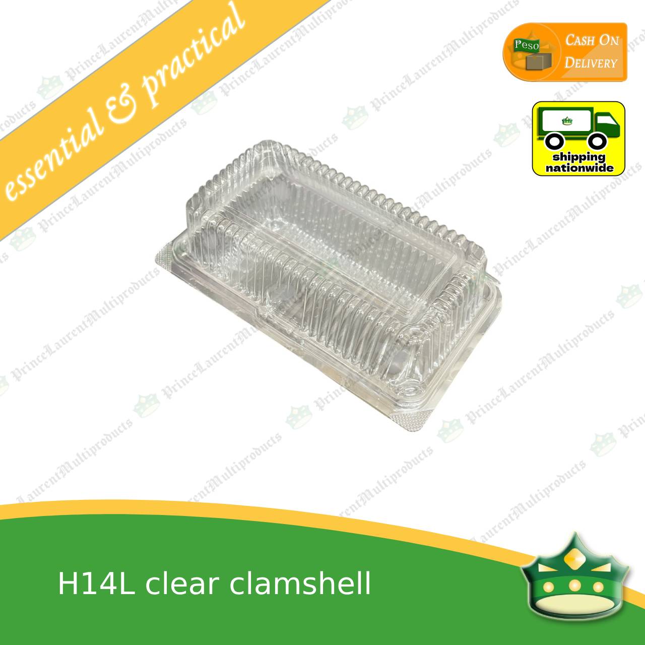 [100 pcs] clear elongated clamshell H14L clearview food containers for any food products, rolled cakes, graham bars
