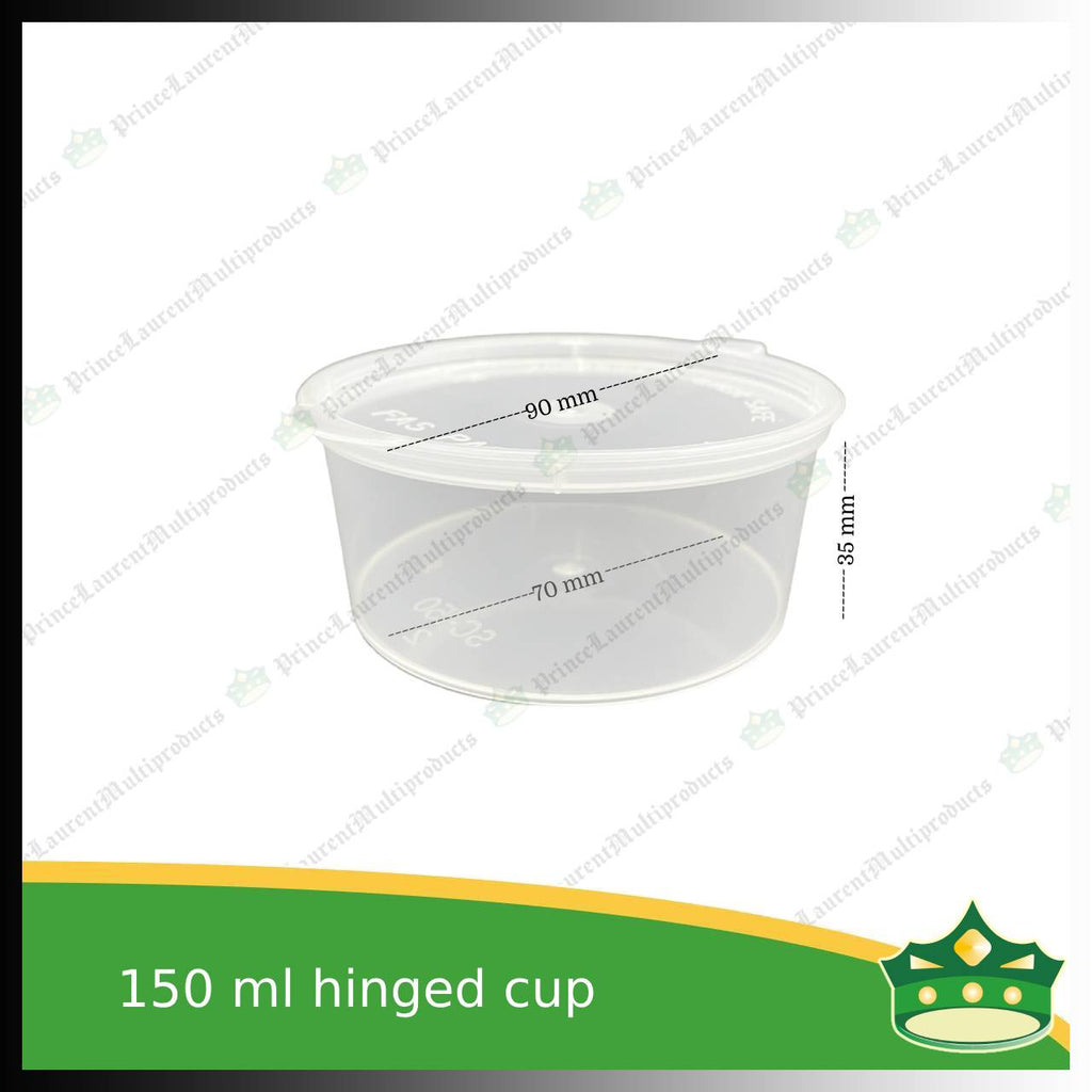 [60 pcs] 150 ml hinged sauce cup clear microwavable plastic with attached lid for take out of sauce gravy specimen / sample cup