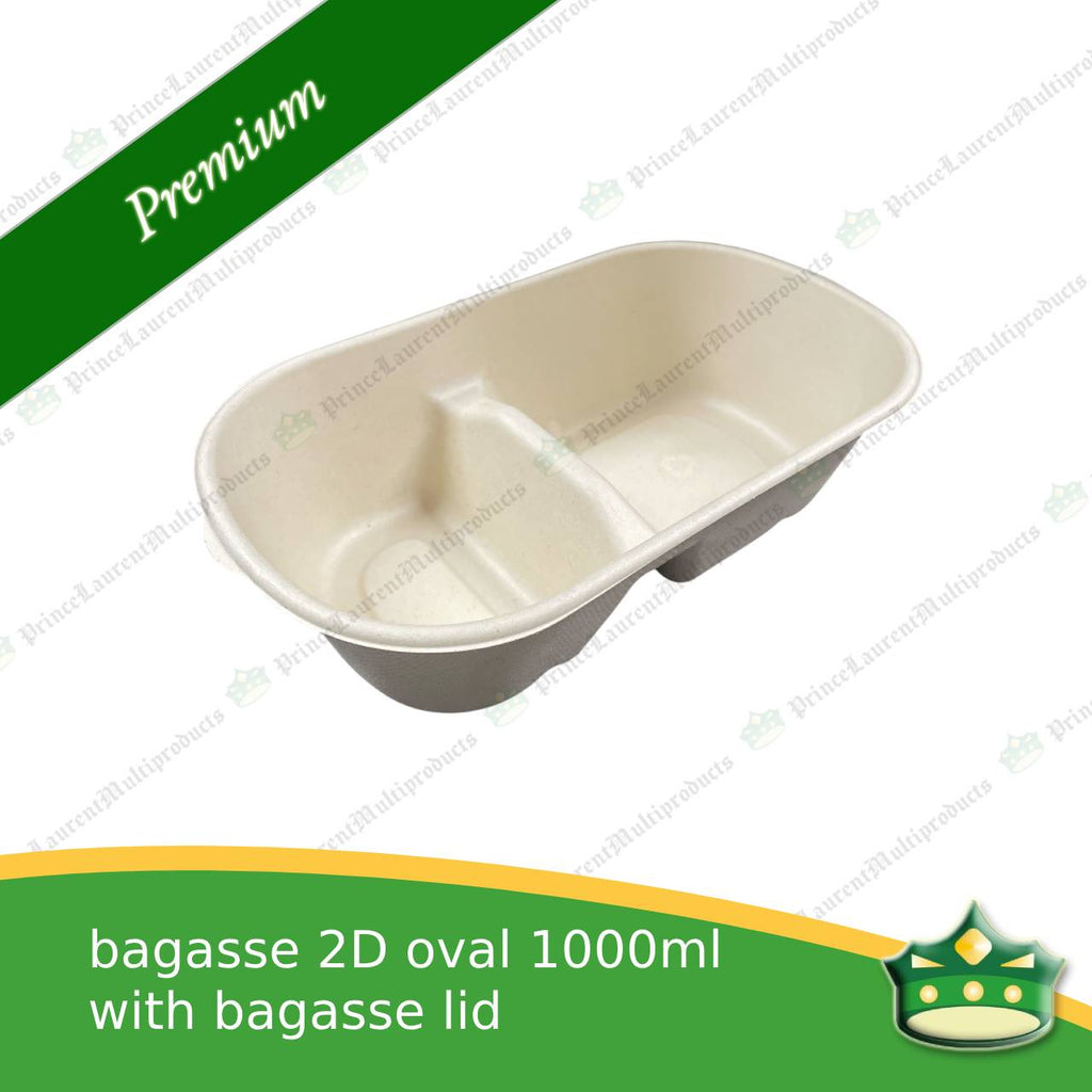 [50 pcs] bagasse 2D oval 1000ml container with lid for compostable biodegradable take away boxes