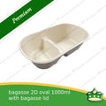 [50 pcs] bagasse 2D oval 1000ml container with lid for compostable biodegradable take away boxes