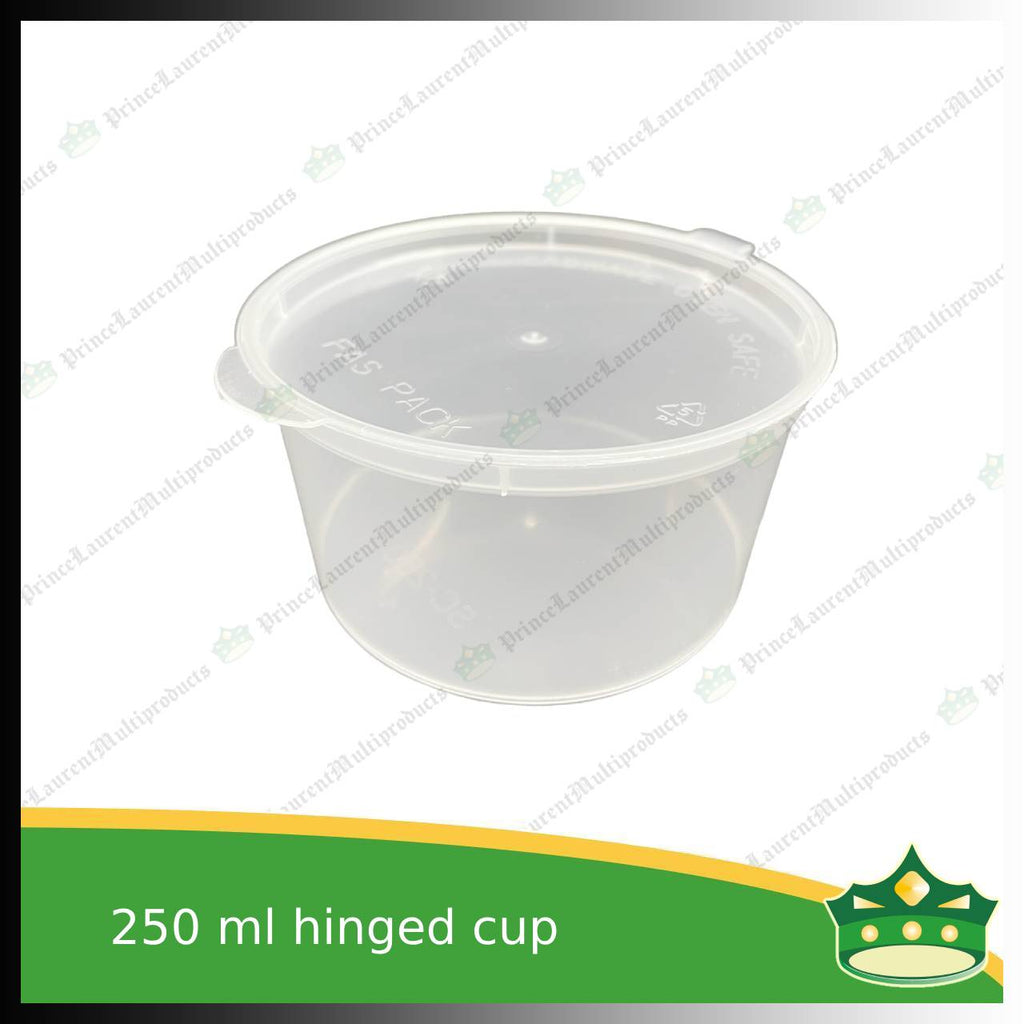 [50 pcs] 250 ml hinged sauce cup clear microwavable plastic with attached lid for take out of sauce gravy specimen / sample cup