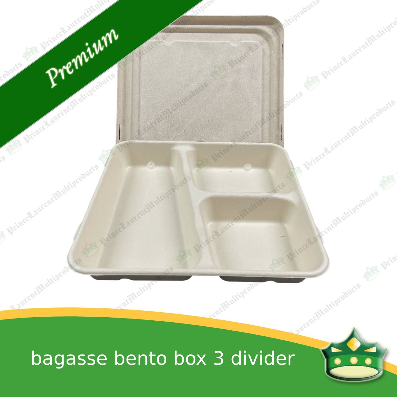 [50 pcs] bagasse bento box 3 division with lid for eco-friendly alternative on food take-outs, packed meals