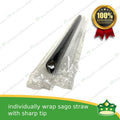 [100 pcs] plastic straw boba sago straw 12mm hole with sharp pointed tip with individual wrap for milktea, shakes, boba, cold drinks, juices, milkshakes