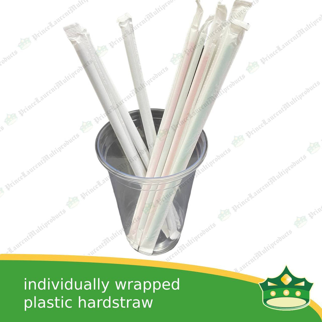 [500 pcs] individually wrapped plastic drinking straw hard straw colored for cold drinks, smoothie, icetea, cold beverages, lemonade, fruit shakes, juices