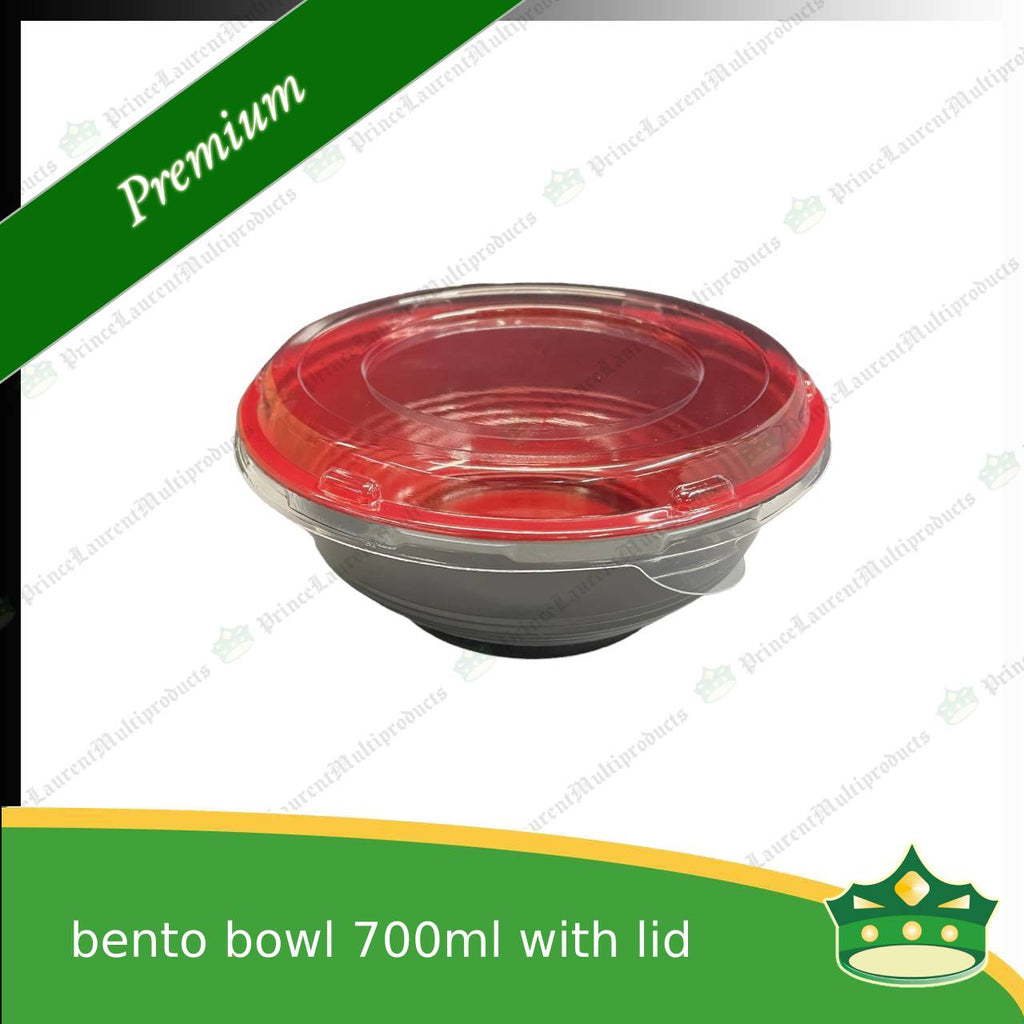 [50 pcs] ramen bowl bento bowl 700ml red and black bottom with clear lid for noodles ramen