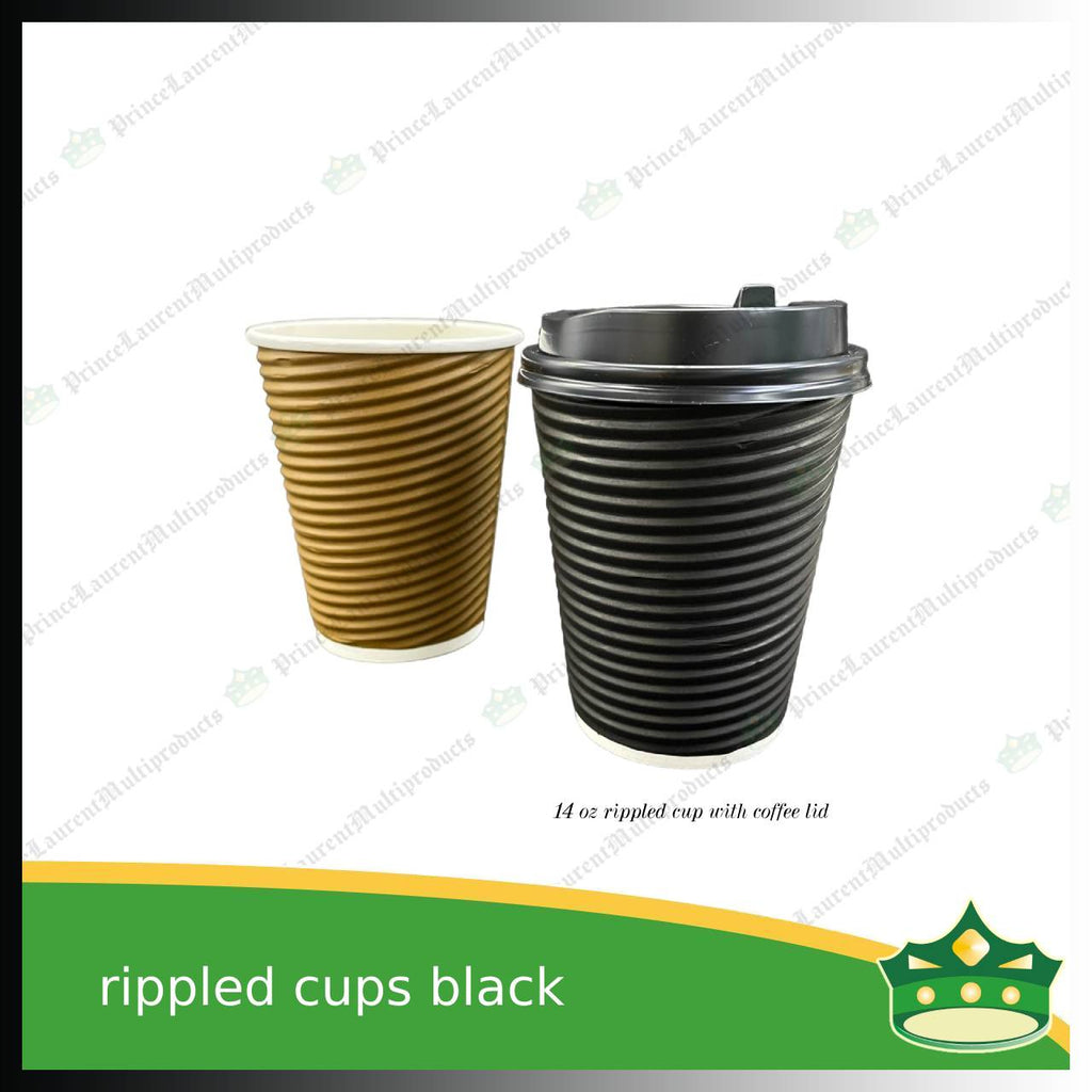 [25 pcs] rippled coffee cup black 9oz or 14oz for brew coffee, brew tea, hot chocolate or any hot beverages