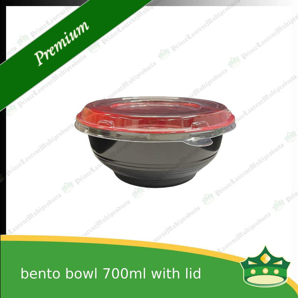 [50 pcs] ramen bowl bento bowl 700ml red and black bottom with clear lid for noodles ramen