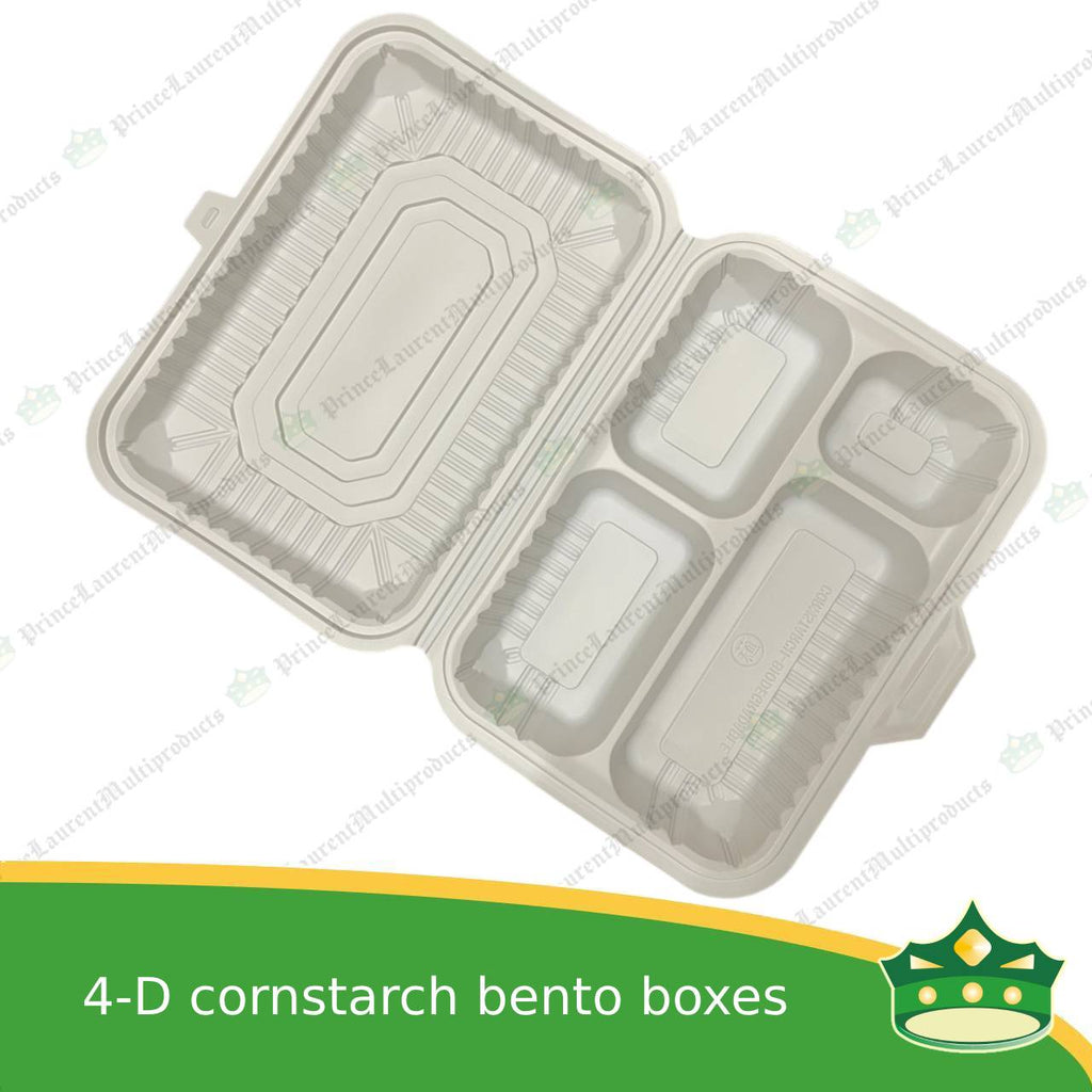 [50 pcs] 4 division compostable cornstarch bento box biodegradable meal box
