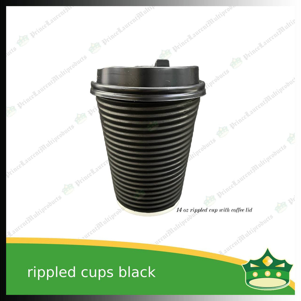 [25 pcs] rippled coffee cup black 9oz or 14oz for brew coffee, brew tea, hot chocolate or any hot beverages