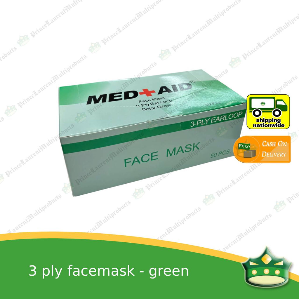 [50 pcs] Green 3-ply face mask for food service and hygiene