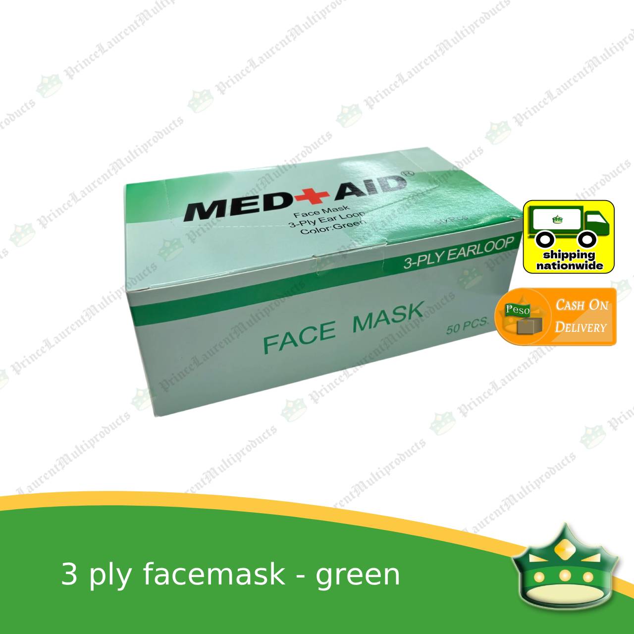 [50 pcs] Green 3-ply face mask for food service and hygiene