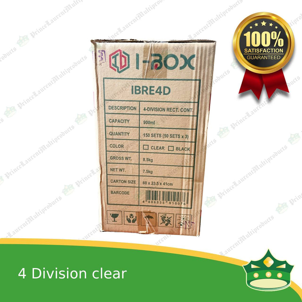 [150 pcs] iBox brand 4 division microwavable bento boxes clear body clear cover for food packs & catering events parties meetings & many more