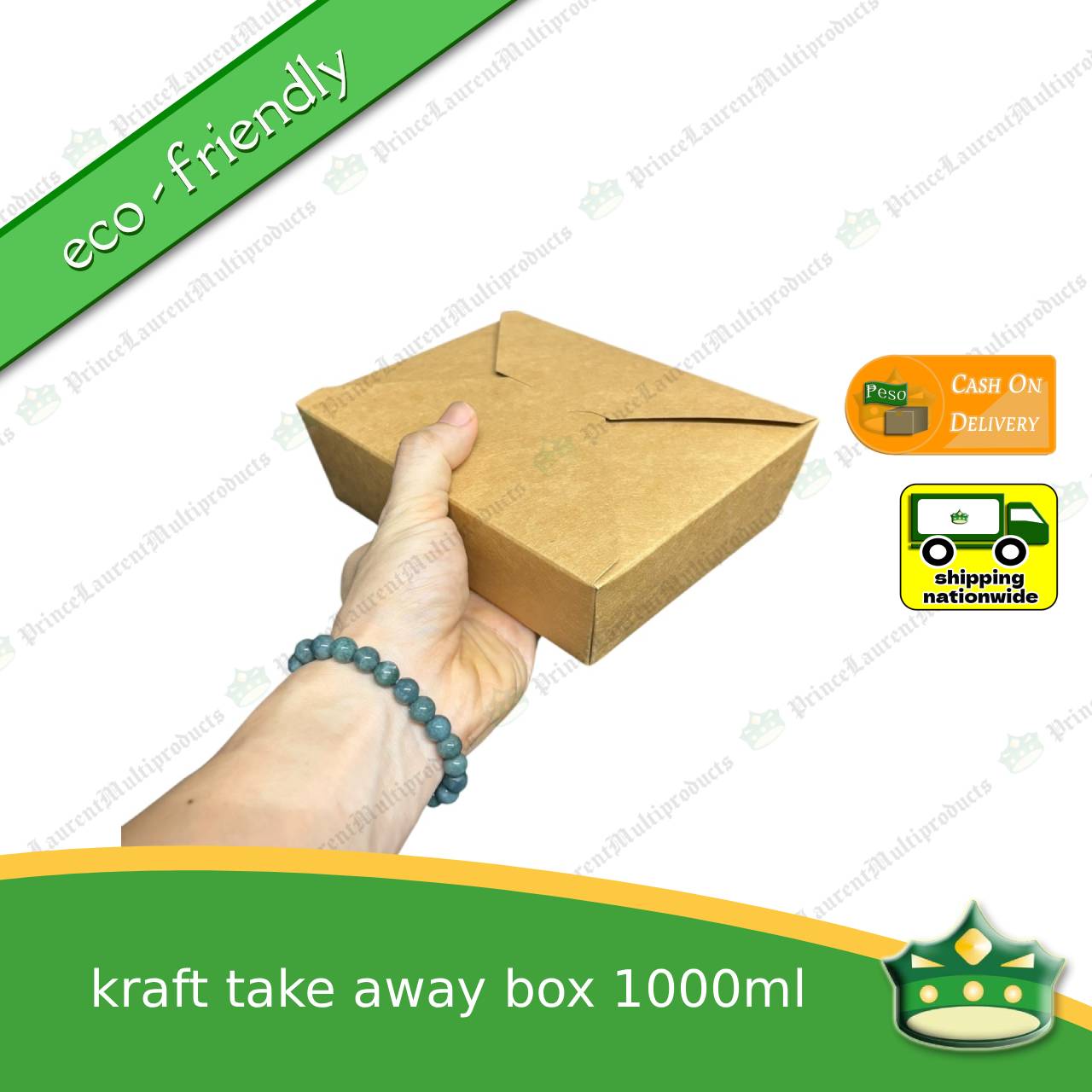 [50 pcs] takeaway box kraft 1000ml laminated for take-out meals, viands, snacks, noodes, pansit, ulam, rice toppings, fried chicken, chicken pops and other products, saucy food